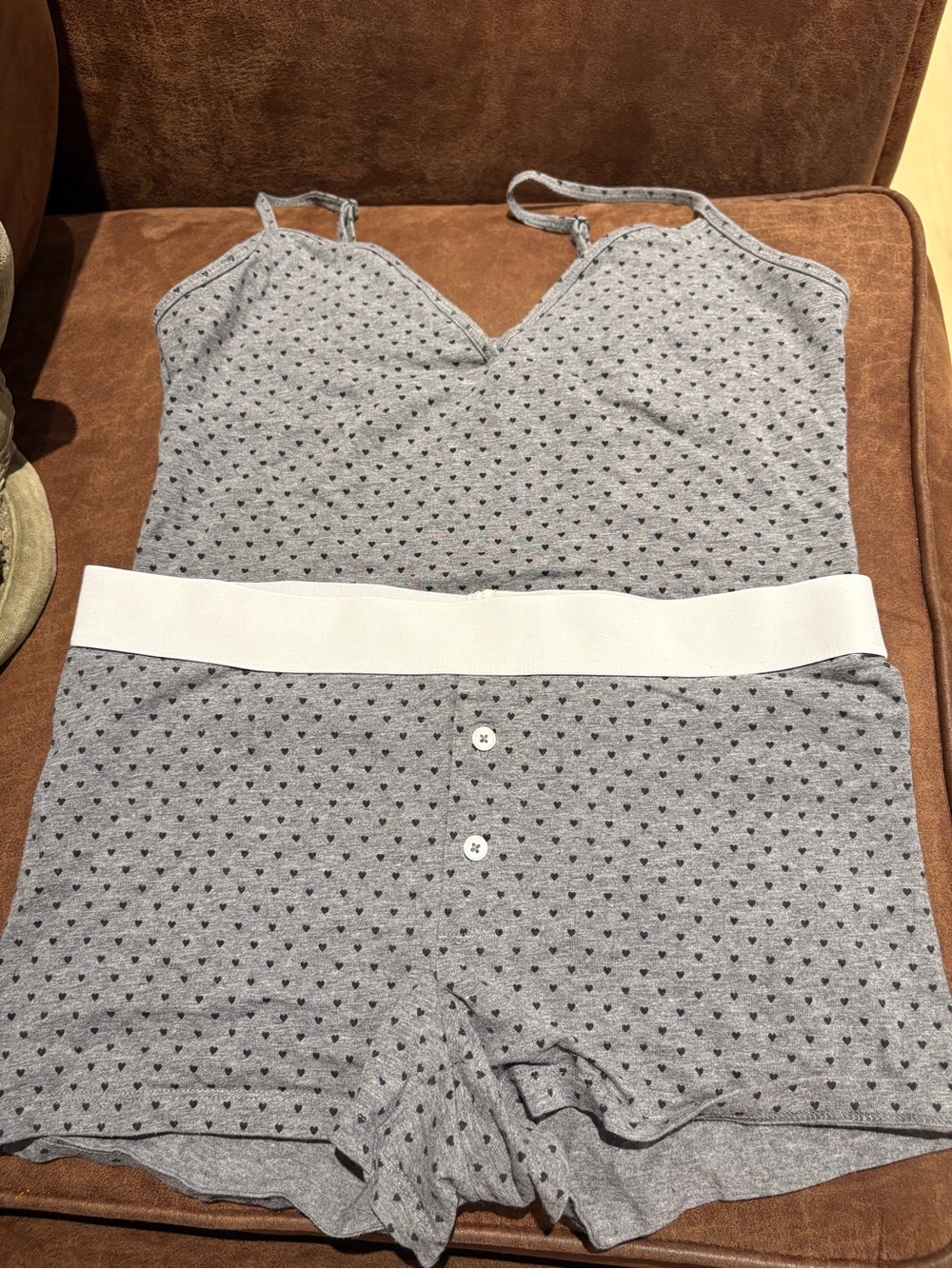 Aritzia Sunday Best Gray Heart-Print Cami & Short Sleep Set